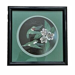 Sharon Wald Signed Scratchboard Original Hummingbird Etching Framed Vintage